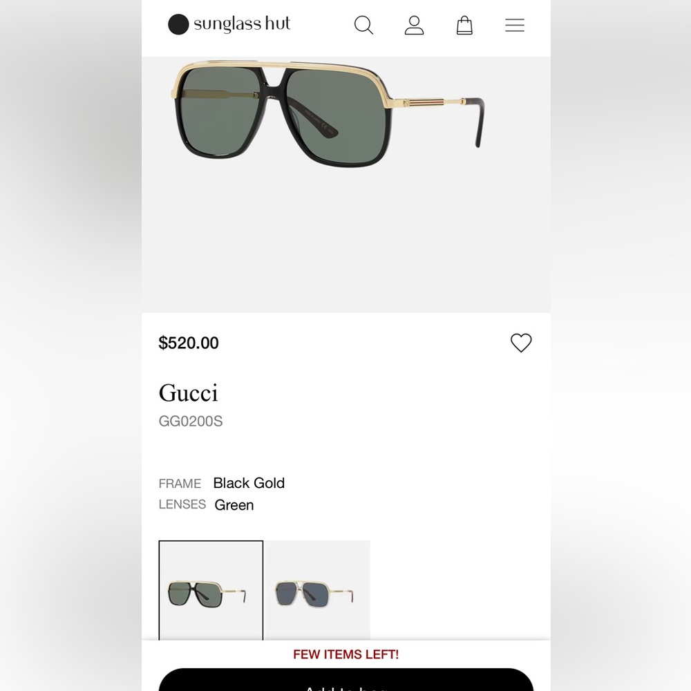 Gucci black & gold sunglasses. NWT
